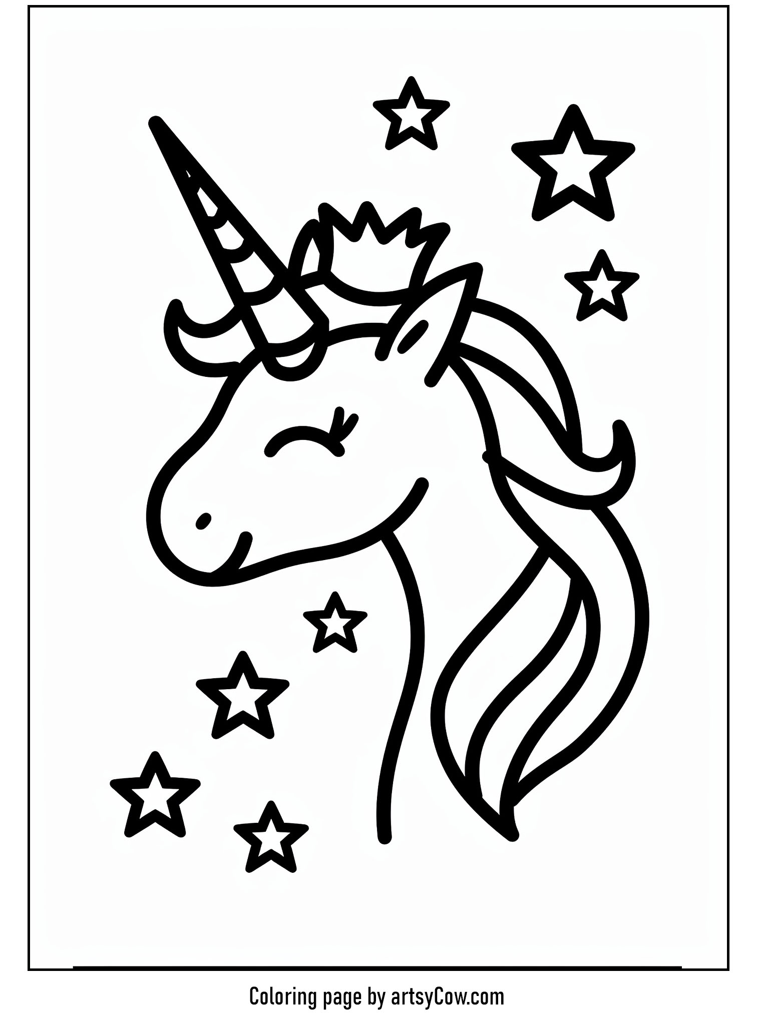 Unicorn with a Regal Crown Coloring Page